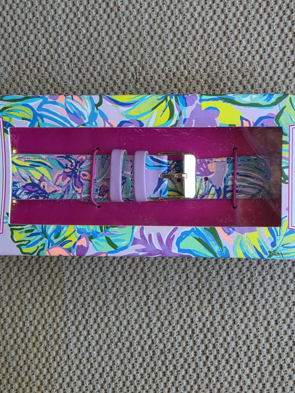 Lilly Pulitzer Lavender Floral Multicolor Apple Watch Band with Gold Hardware - Picture 4 of 5